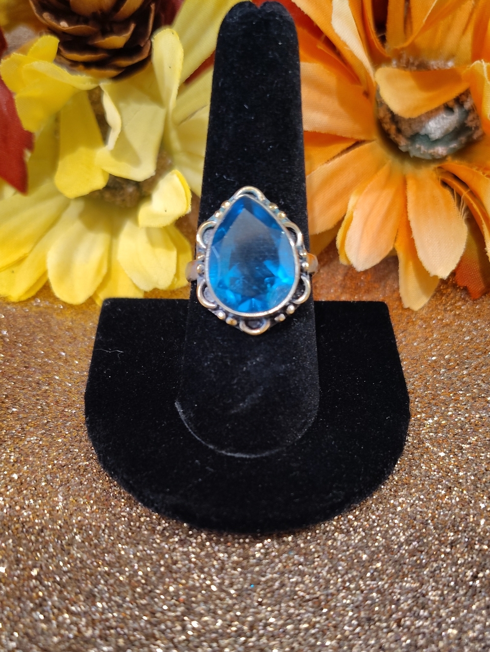 Topaz Glass Gemstone 925 Silver Ring - Size 9